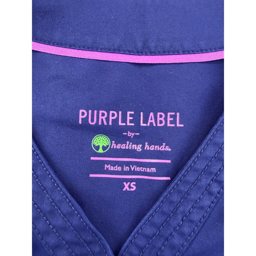 Healing Hands Purple Label Navy Blue Y-Neck Scrub Top Style 2167 XS - Picture 2 of 10